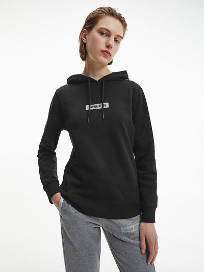Calvin Klein Ruhák HU850552 | Calvin Klein Cotton Terry Logo Női Kapucnis Pulóver Fekete